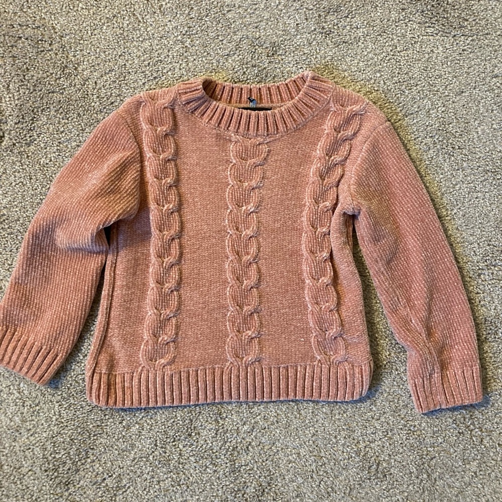 DKNY Toddler Chenille Sweater 3T Dusty Pink Rose Soft Warm Cable Knit
